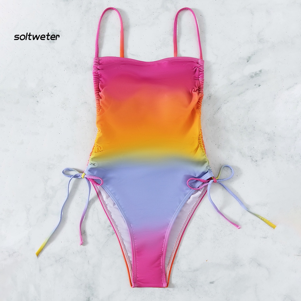St Bộ Đồ Bơi Bikini Một Mảnh Dây Rút Màu Gradient Dành Cho Nữ