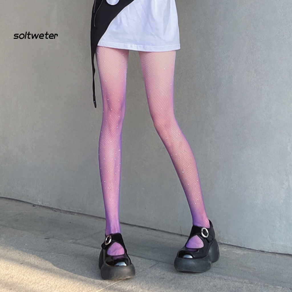 Quần Tất Lưới Mỏng Lưng Cao Màu Sắc Gradient Gợi Cảm
