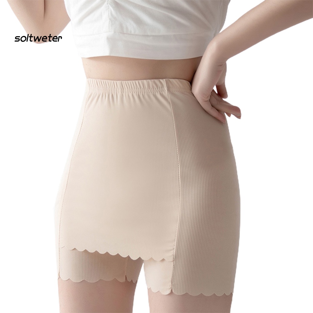 Quần Short Lưng Cao Mỏng Hai Lớp Màu Trơn Co Giãn Tốt Thời Trang Xinh Xắn Cho Nữ