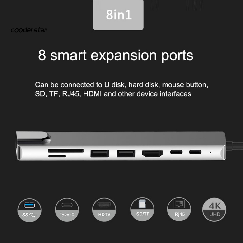 Bộ Chia Type-C USB 30 HDMI RJ45 PD 8 Trong 1 Đa Năng Cho Macbook