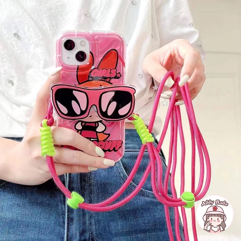 Ốp Điện Thoại TPU Dẻo Họa Tiết Powerpuff Girls Kèm Vòng Đeo Tay &amp; Ngăn Đựng Thẻ Cho IPhone 14 Pro Max IPhone 12 11 Pro Max X XS XR 7Plus