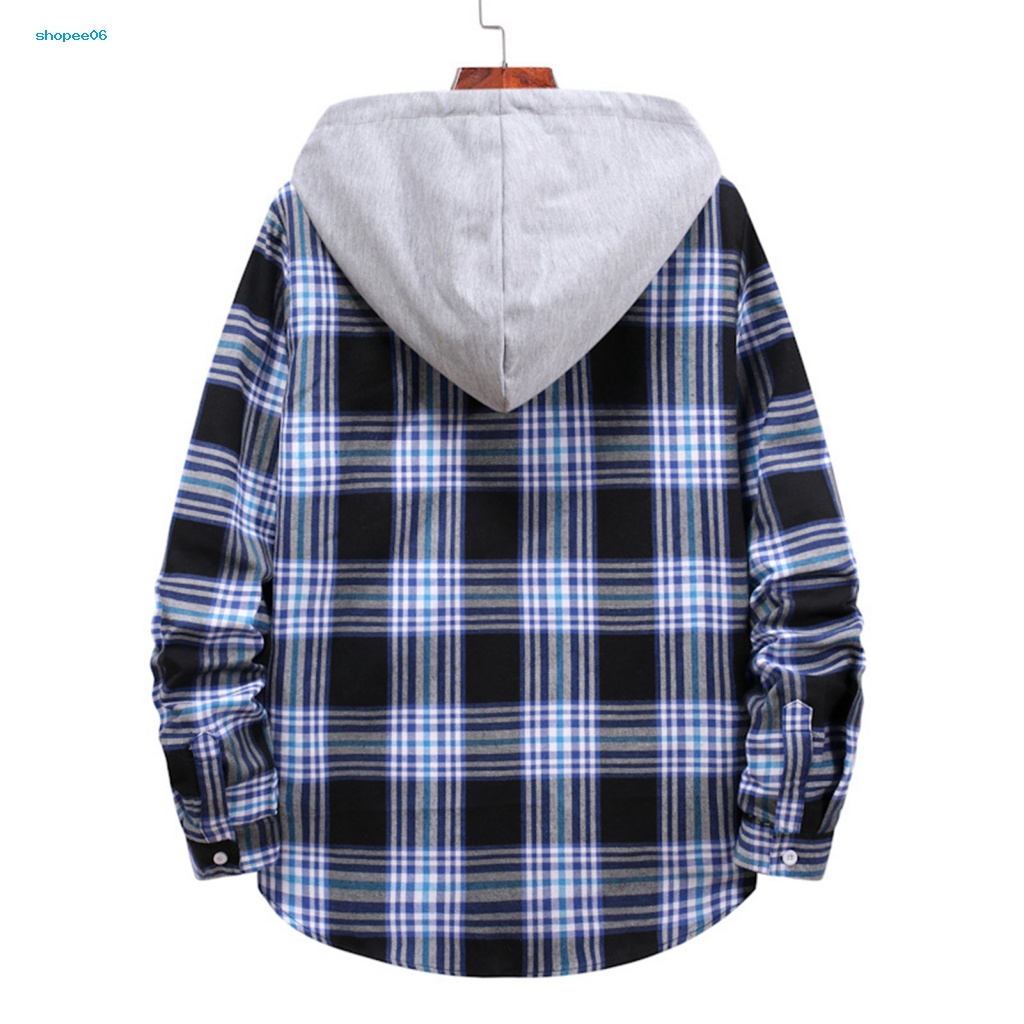 Áo Khoác Sơ Mi Tay Dài Có Nón Phối Dây Rút In Họa Tiết Kẻ Sọc Màu Sắc Thời Trang Xuân Thu Cho Nam