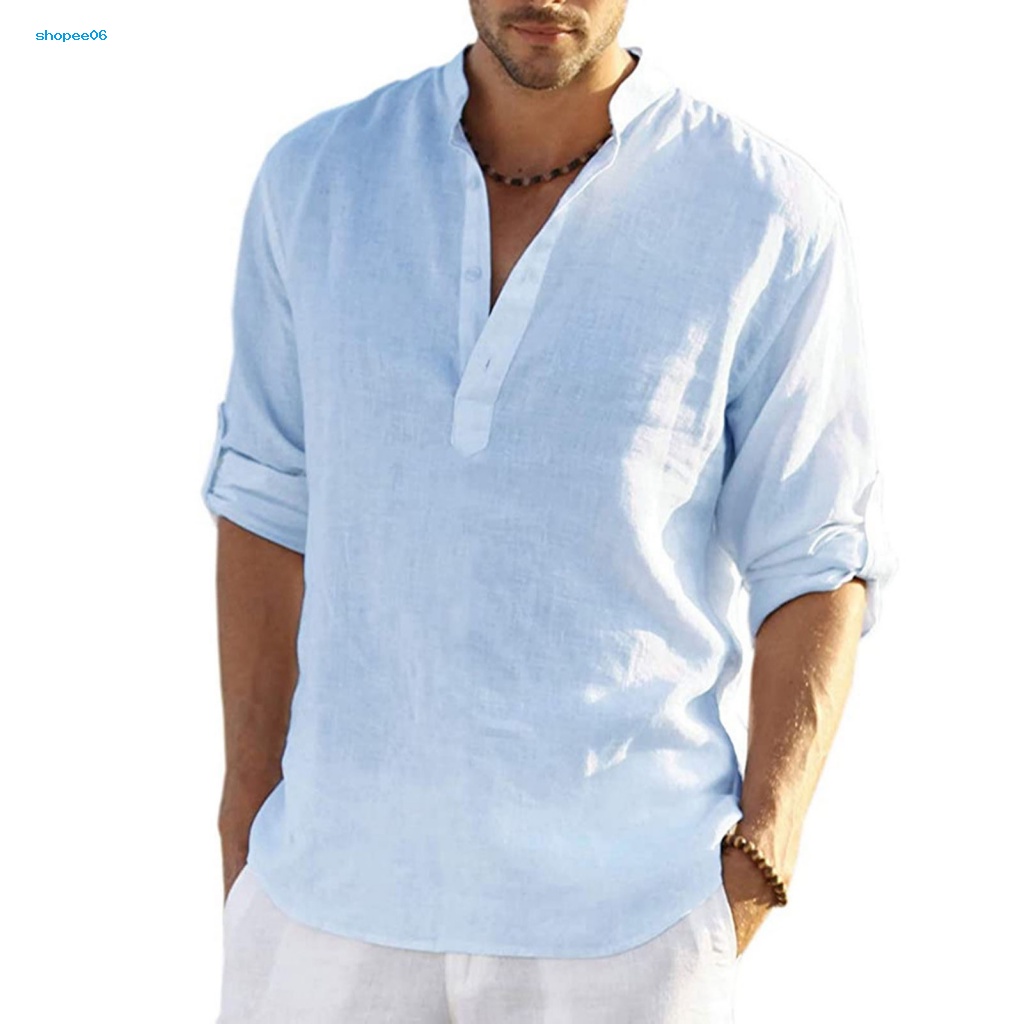 Áo Sơ Mi Nam Dài Tay Cổ Chữ V Màu Sắc Thanh Lịch