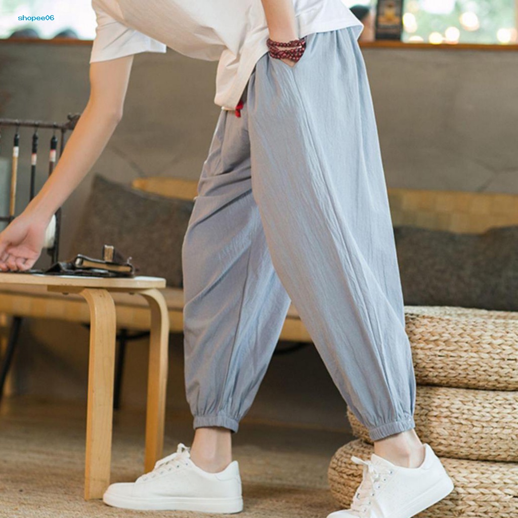 Quần Harem Lưng Thun Rút Dây Màu Trơn Thời Trang Mùa Hè Cho Nam