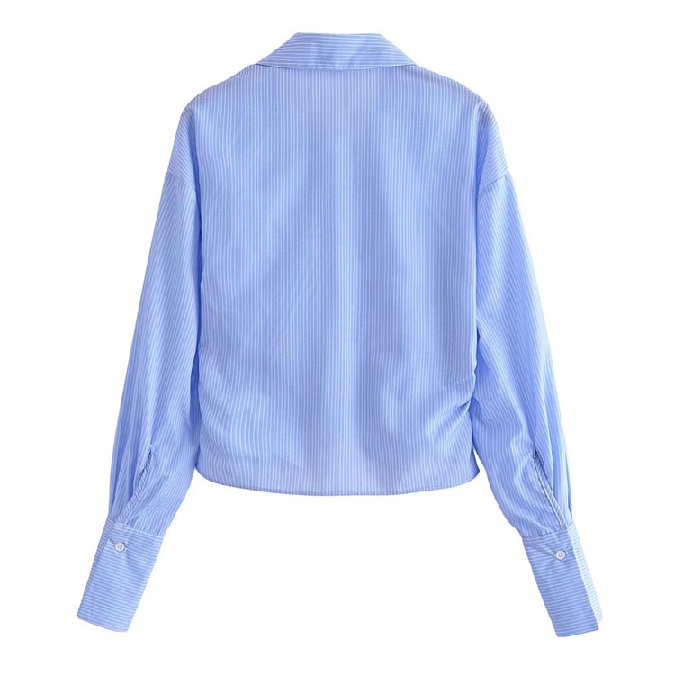 Áo Sơ Mi Zara Tay Dài Xếp Ly Họa Tiết Kẻ Sọc Xanh Dương Phong Cách Pháp Thời Trang Mùa Hè 237563062