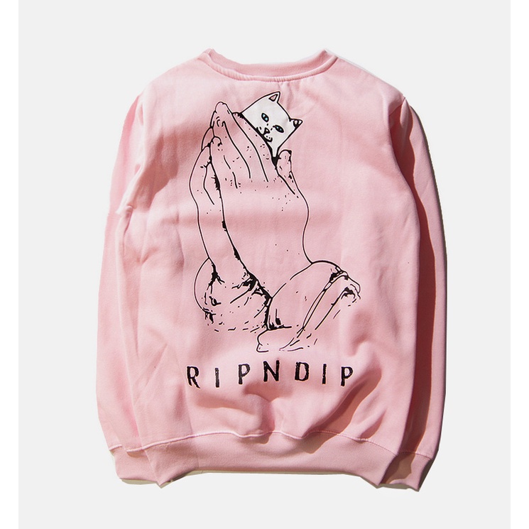 Áo Sweater Chui Đầu Dáng Rộng Tay Dài In Hình Mèo Phong Cách Âu Mỹ ripndip Đường Phố Cho Nam Và Nữ