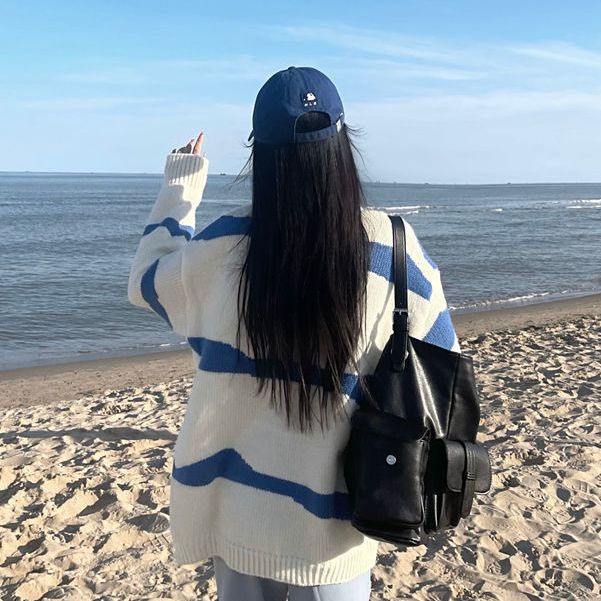 Áo Khoác Cardigan Dáng Rộng Họa Tiết Kẻ Sọc Thời Trang Cho Nữ