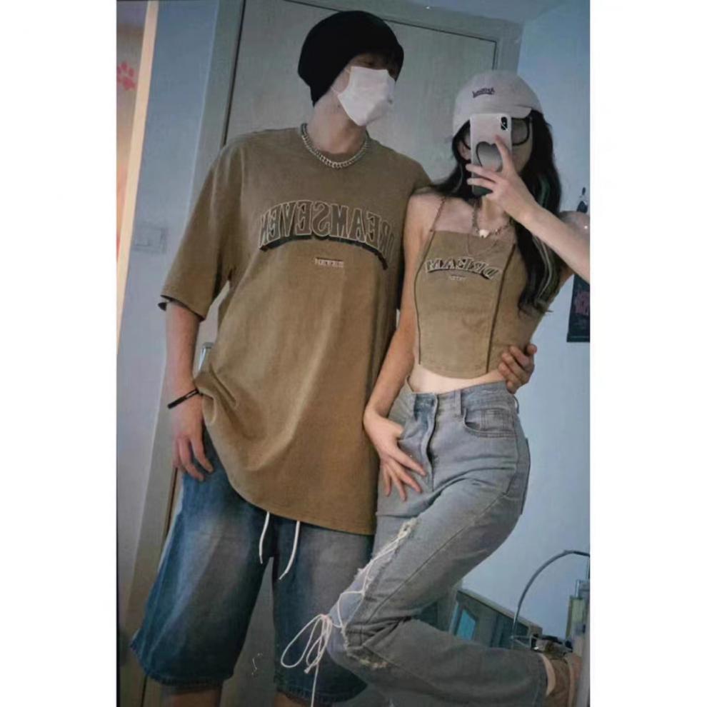 Áo Thun Tay Ngắn Hai Dây Mùa Hè 2023 Phong Cách Mới Mẻ Cho Cặp Đôi Đồ đôi  đồ cặp nam nữ