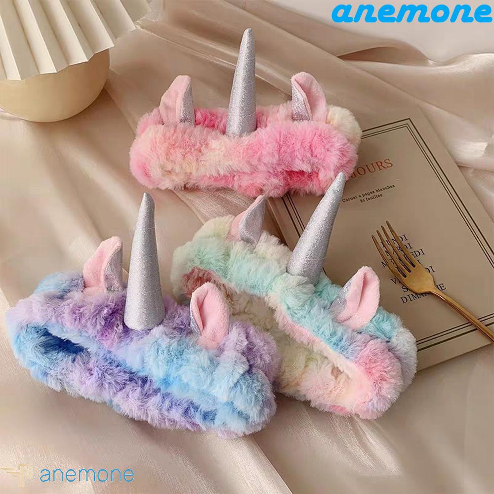 ANEMONE Băng Đô Cài Tóc Rửa Mặt Bằng Vải Lông Cừu San Hô Bản Rộng Co Giãn Hình Kỳ Lân Vui Nhộn Cho