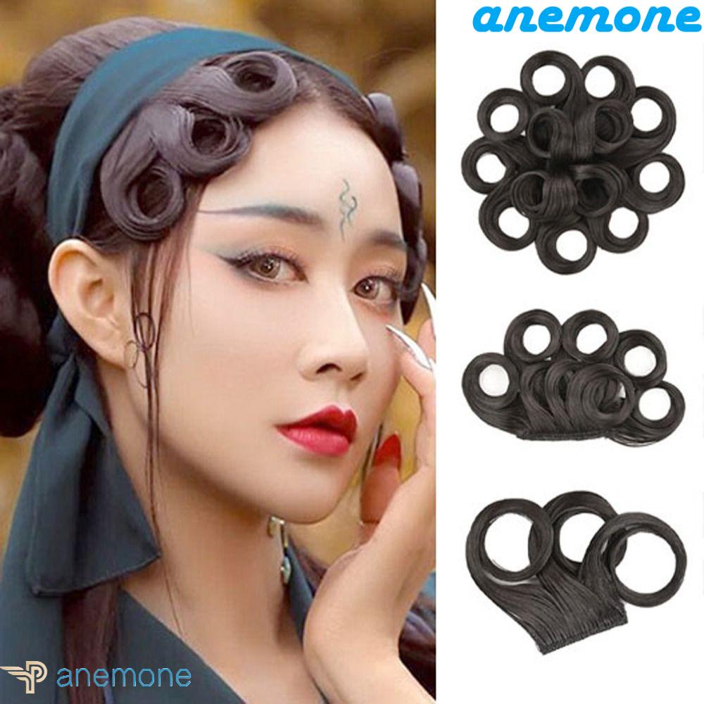 ANEMONE Tóc Mái Giả Xoăn Từ Sợi Tổng Hợp Màu Đen Phong Cách Trung Hoa Cổ Điển Dùng Hóa Trang Cho Nữ