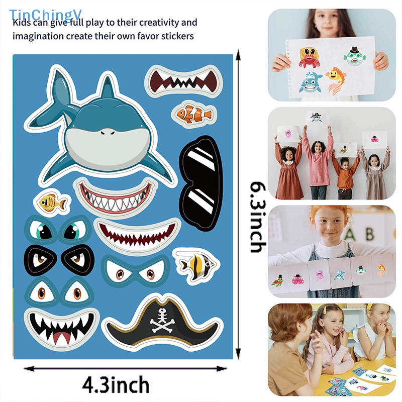 [TinChingV] Bộ 8 Miếng Dán Xếp Hình Động Vật Biển Mặt Bạch Tuộc / Cá Mập DIY Giáo Dục Trẻ Em [Mới]