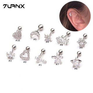 7uanX 1 Khuyên Tai Dạng Thanh Tạ 20Gauge Hình Trái Tim Vương Miện Chữ Thập Đính Đá Zircon