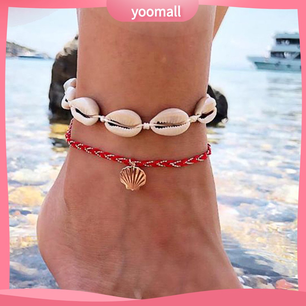 Set 2 Lắc Chân Đính Vỏ Sò Thời Trang Đi Biển Mùa Hè Cho Nữ