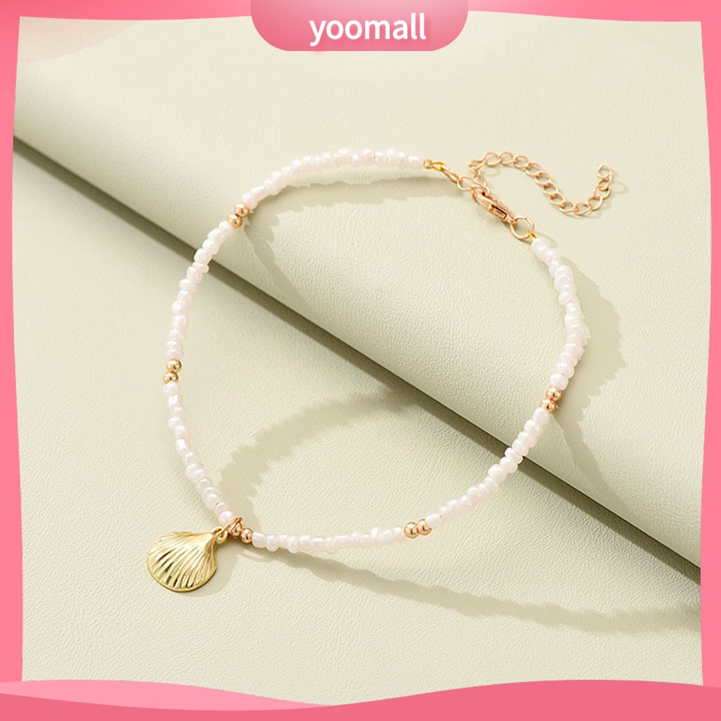[YM] Lắc Chân Đính Ngọc Trai Nhân Tạo Hình Vỏ Sò Thanh Lịch Có Thể Điều Chỉnh Trang Sức Đi Biển Mùa Hè Cho Nữ