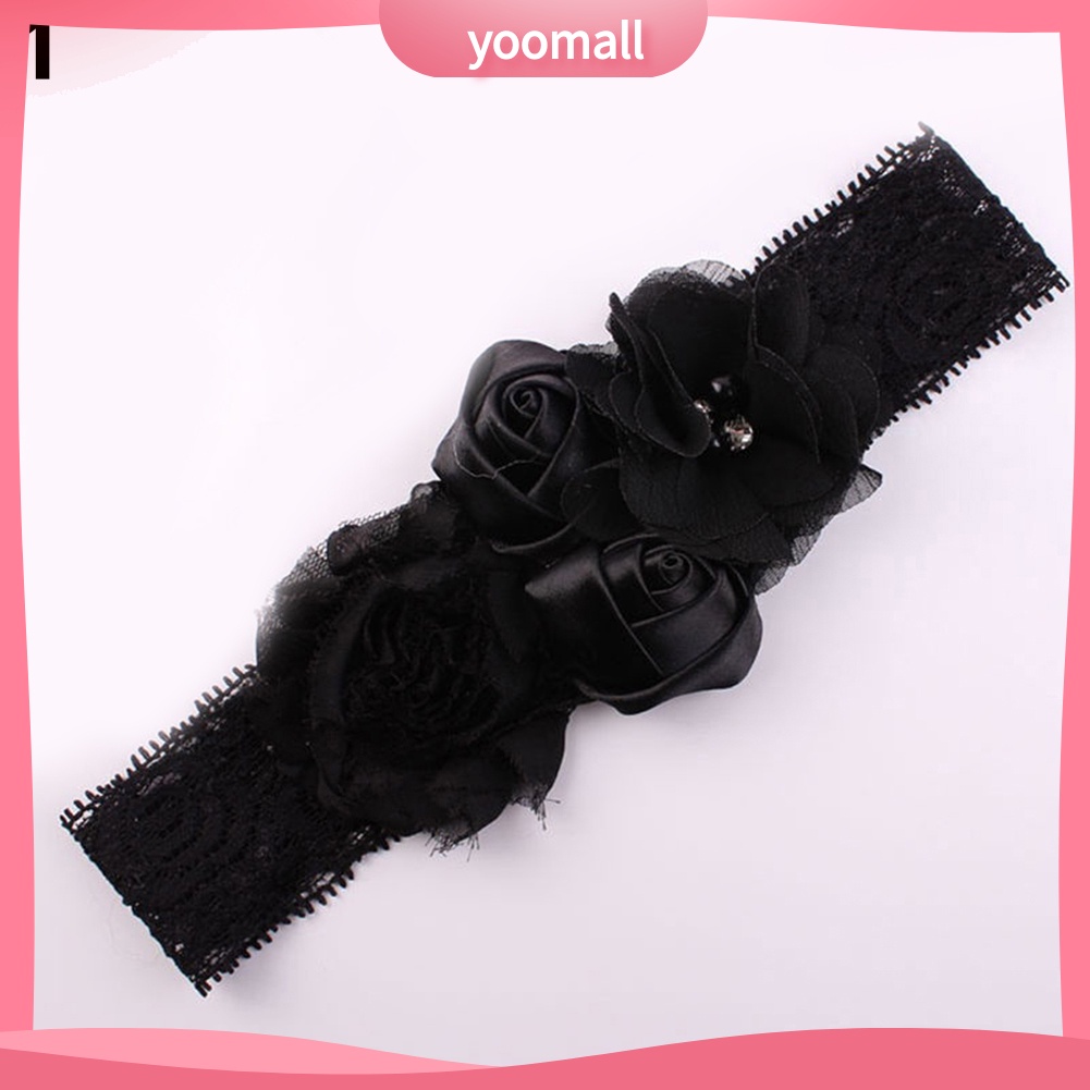 Băng Đô Đính Hạt Phối Ren Hoa Hồng Xinh Xắn Cho Bé