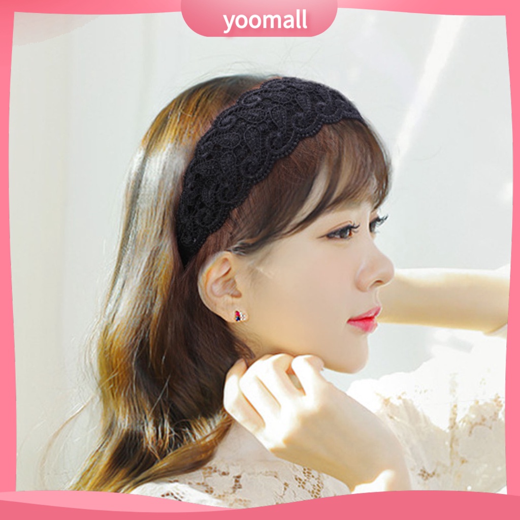 Băng Đô Cài Tóc Cố Định Răng Rộng Chống Trượt Thêu Ren Tinh Tế