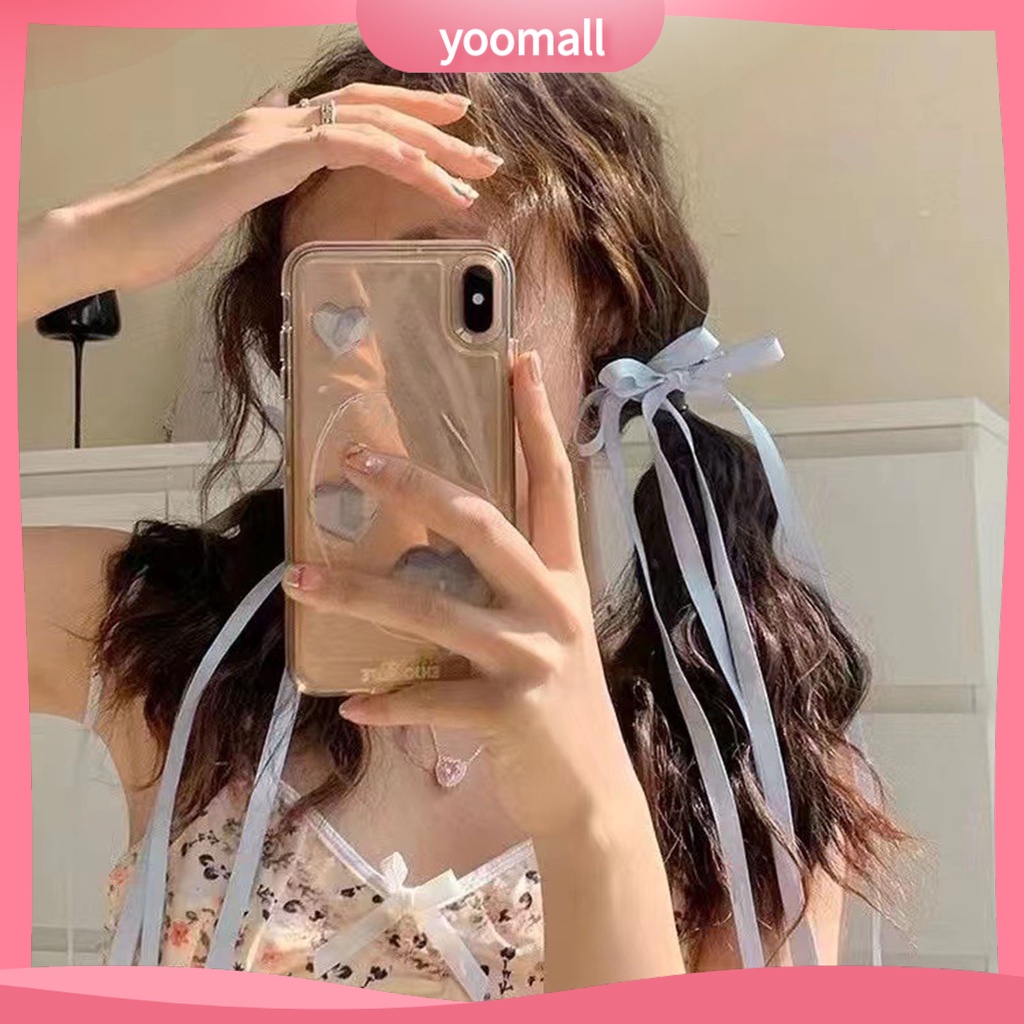 Kẹp Tóc Thắt Nơ Ruy Băng Màu Trơn Hai Lớp Chống Trượt Trọng Lượng Nhẹ Cho Nữ