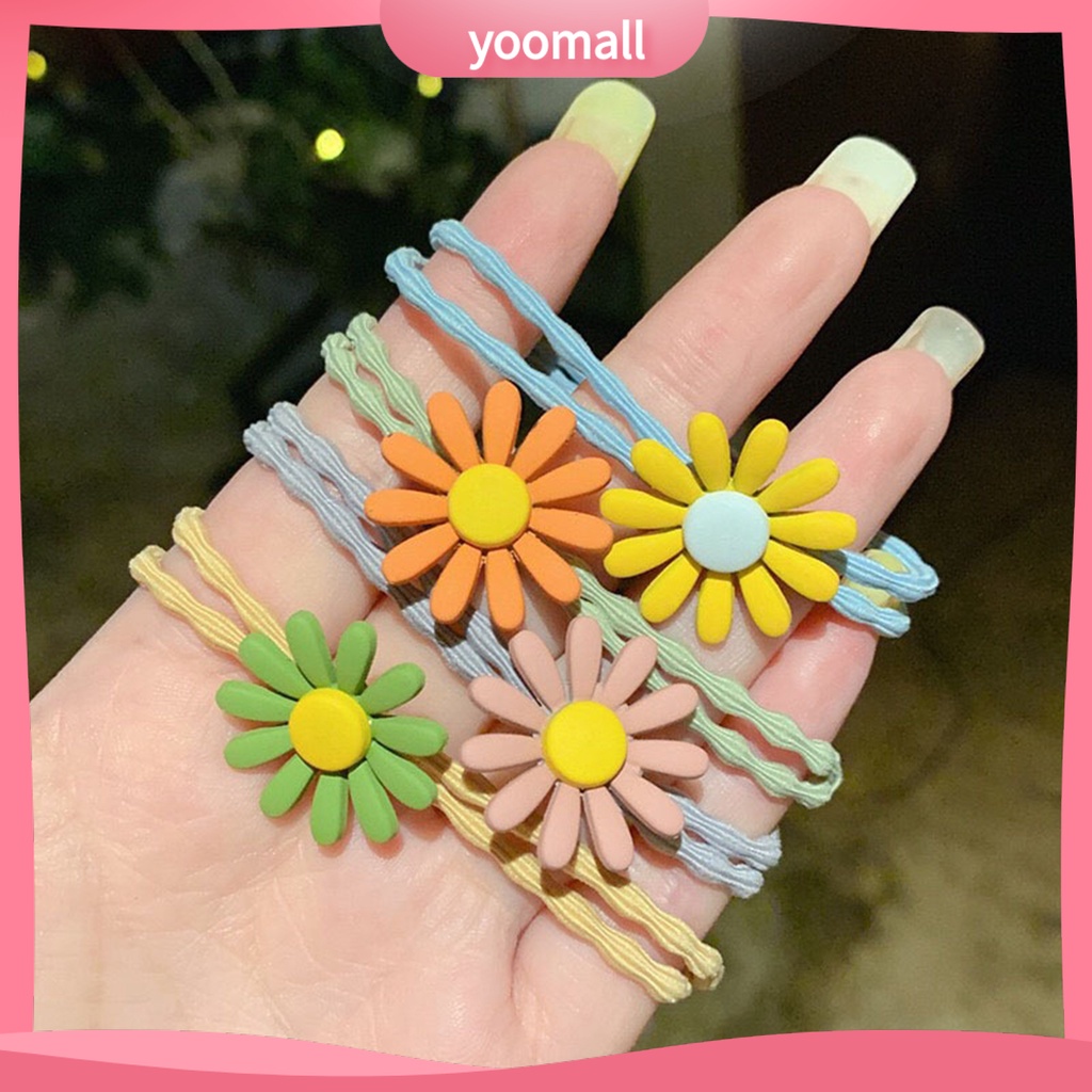 Dây Cột Tóc Co Giãn Đính Hoa 3D Bằng Nhựa Resin Có Thể Giặt Rửa Cho Bé