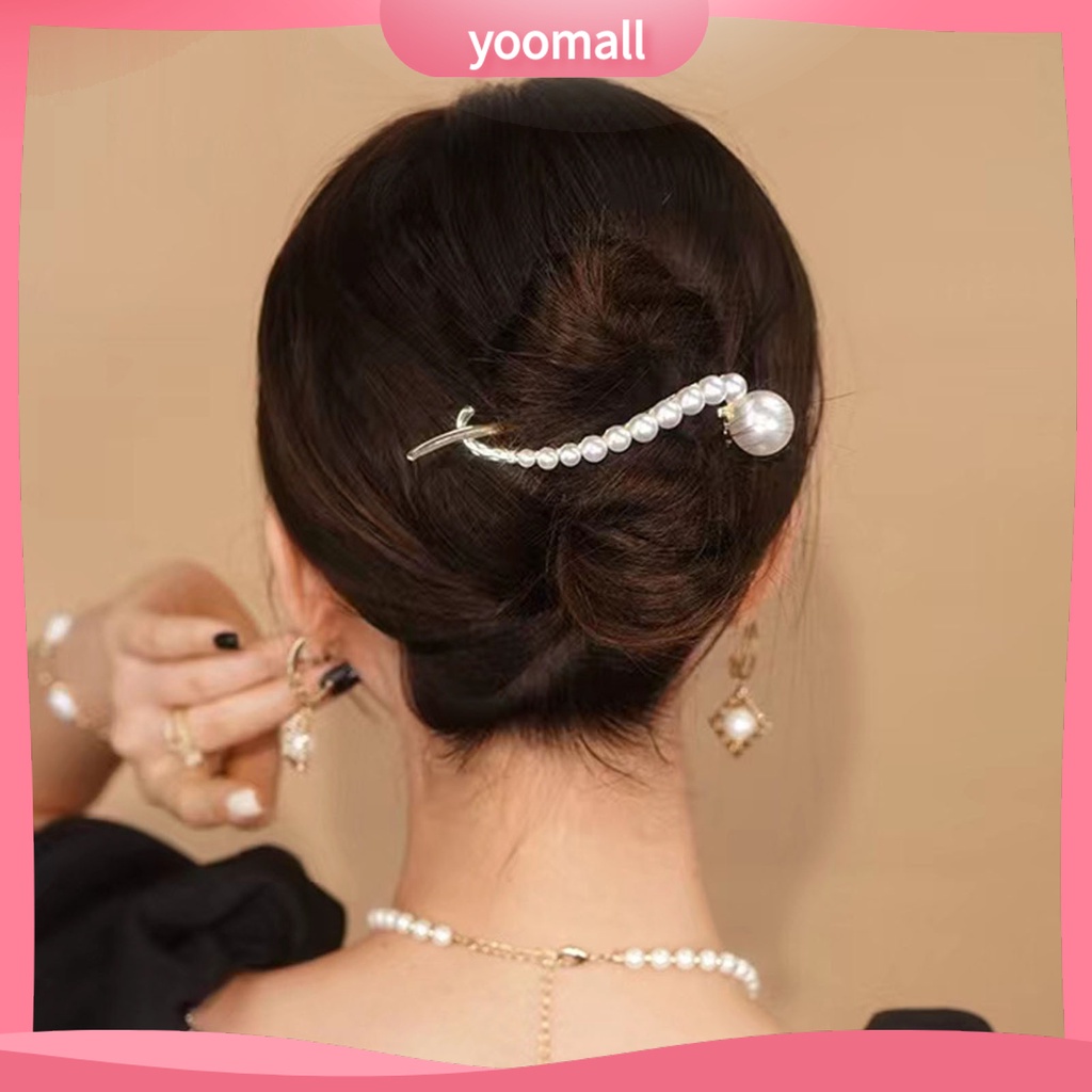 Kẹp Tóc Hình Chữ S Đính Ngọc Trai Giả Mạ Vàng Chống Trượt Cho Nữ