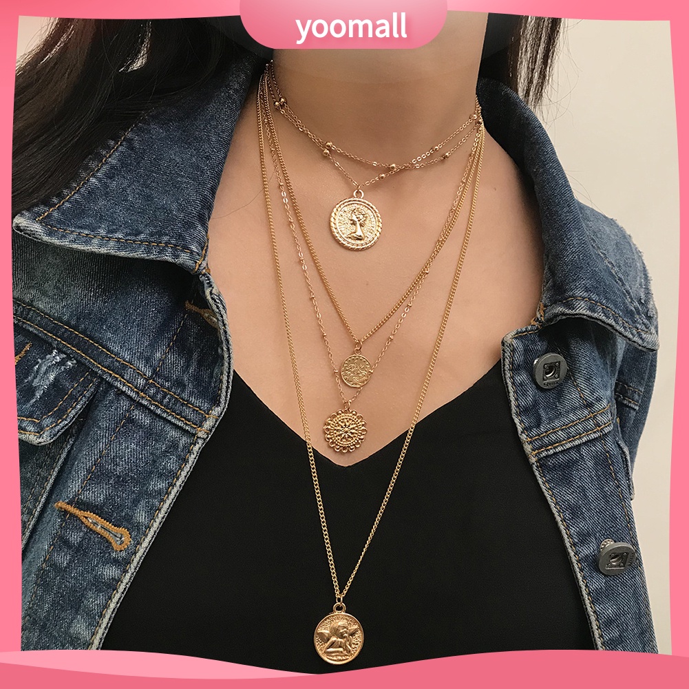 Vòng cổ Nhiều Lớp Mặt Hình Nữ Hoàng Phong Cách Vintage