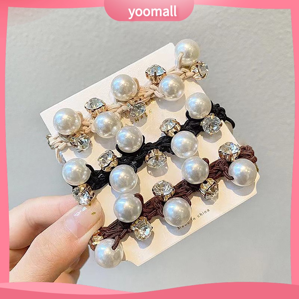 Dây Buộc Tóc Đính Đá Ngọc Trai Giả Lấp Lánh Phong Cách Hàn Quốc