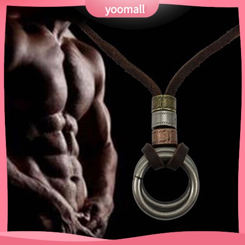 Vòng cổ Giả Da Hai Lớp Mặt Tròn Phong Cách Retro Thời Trang Cho Nam