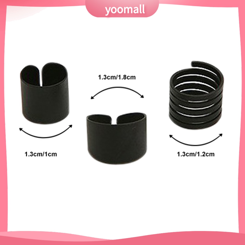 Bộ 3 Nhẫn Đeo Đốt Ngón Tay Màu Đen Trơn Thời Trang