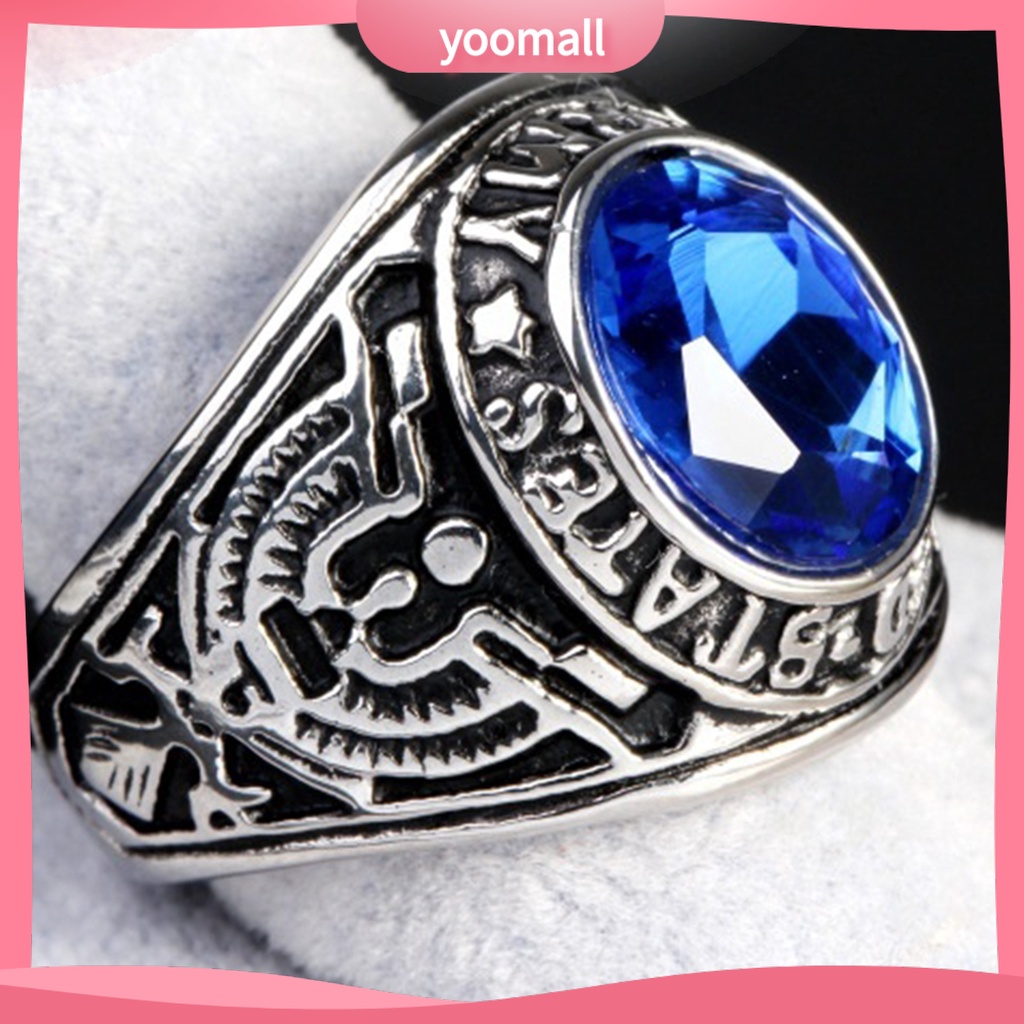 Nhẫn Đính Đá Hình Oval Phong Cách Punk Cổ Điển