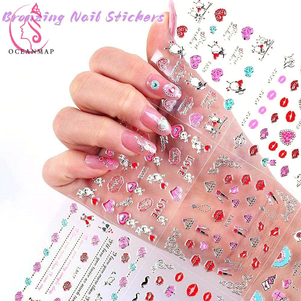 OCEANMAP Miếng Dán Trang Trí Móng Tay Hình Hoa Trái Tim Màu Đồng Dành Cho Trẻ Nhỏ