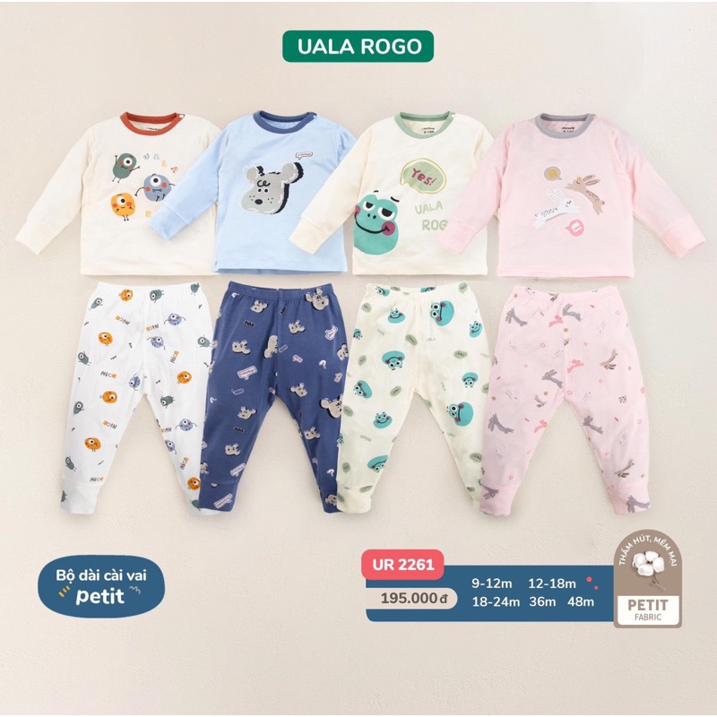 [Uala rogo] Bộ dài tay peptit, sợi tre cao cấp Uala cho bé trai gái