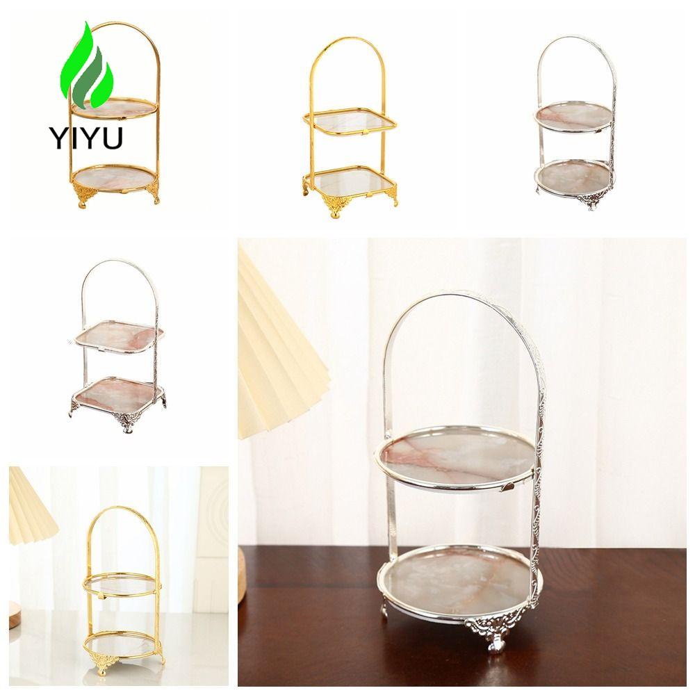 YIYU Khay Sắt Vuông Hai Tầng Đựng Trái Cây / Bánh Tráng Miệng Phong Cách Châu Âu