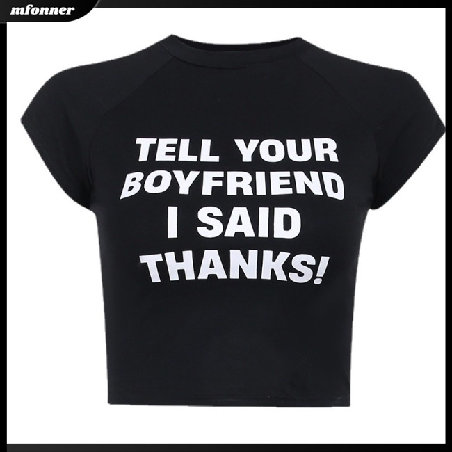 Áo Croptop Tay Ngắn Cổ Tròn Dáng Ôm In Chữ Thời Trang Quyến Rũ Cho Nữ