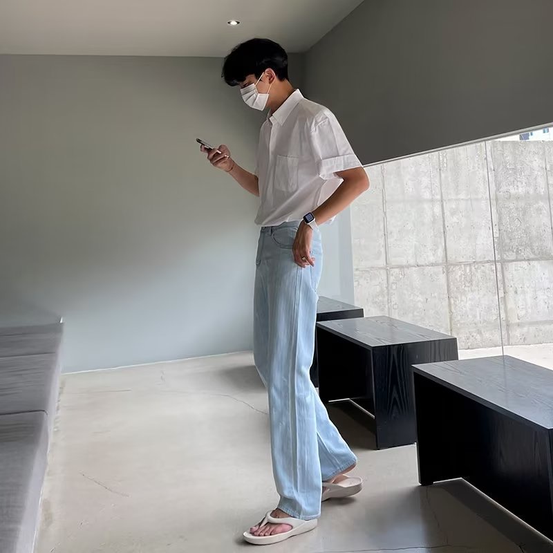 Áo Sơ Mi Tay Lửng Dáng Rộng Thời Trang Mùa Hè Phong Cách Hàn Quốc Cho Nam