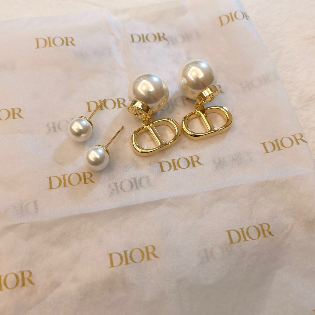 Bông Tai Họa Tiết Chữ Dior Bằng Thép Titan Đơn Giản 536