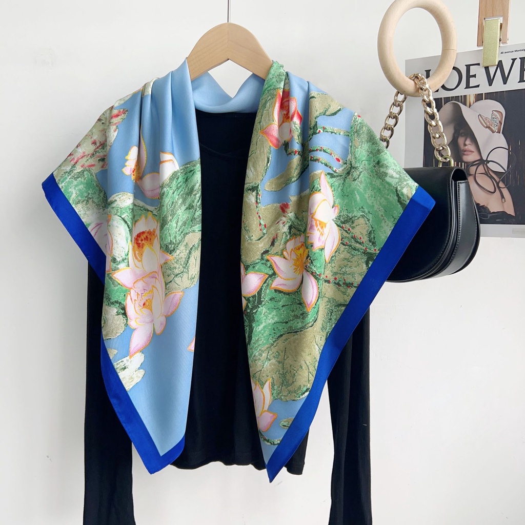 Khăn Choàng Cổ Hình Vuông Cỡ Lớn Bằng Lụa Mềm Mại In Họa Tiết Nghệ Thuật Thời Trang Chống Nắng Dễ Phối Đồ