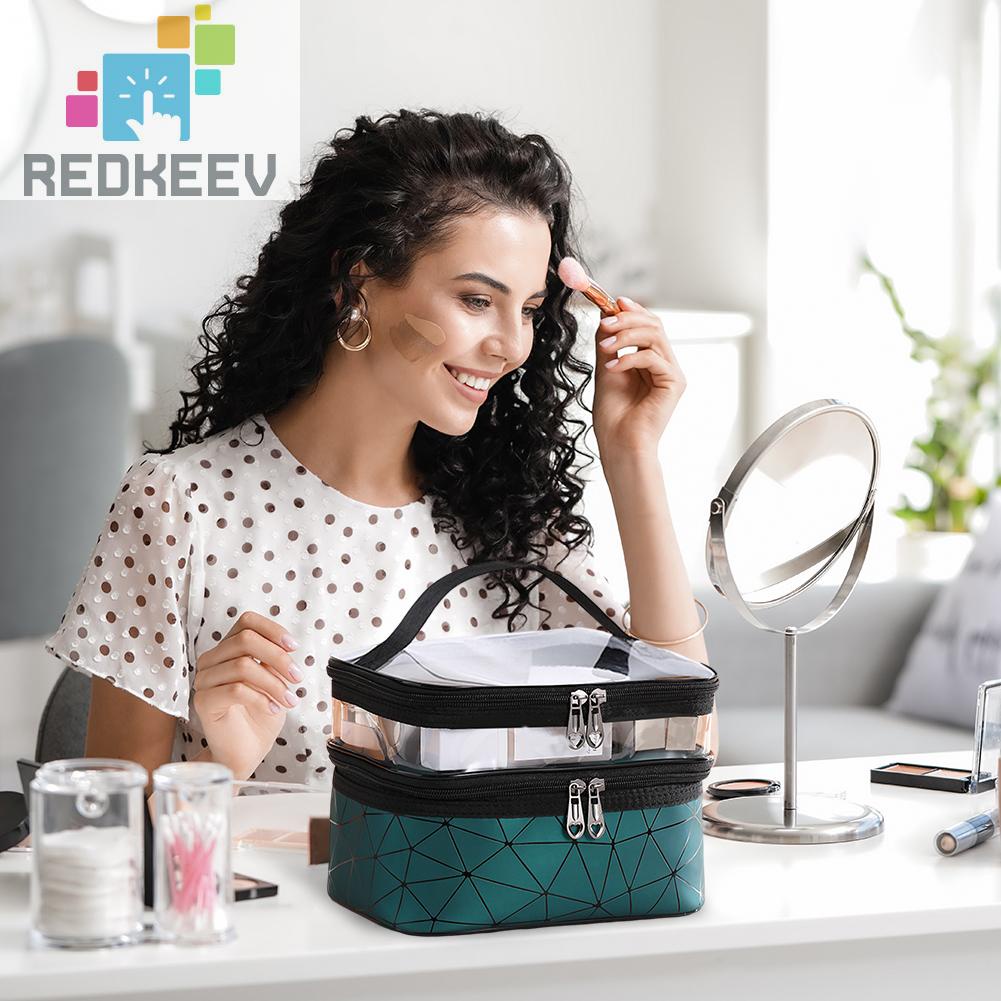 Túi Đựng Mỹ Phẩm TPU Họa Tiết Kim Cương Có Khóa Kéo Tiện Dụng Mang Theo Du Lịch