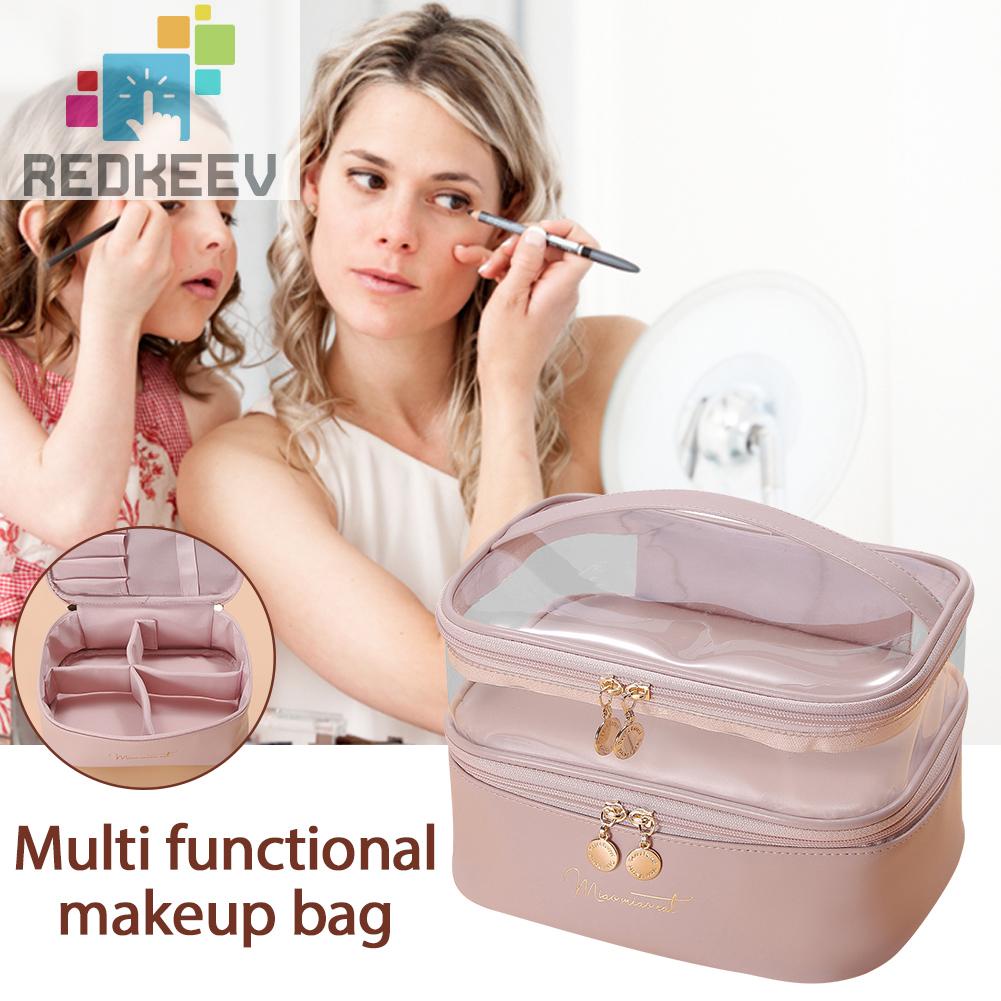 Túi Đựng Đồ Trang Điểm Bằng Da PU PVC Hai Lớp Có Tay Cầm Dành Cho Nữ