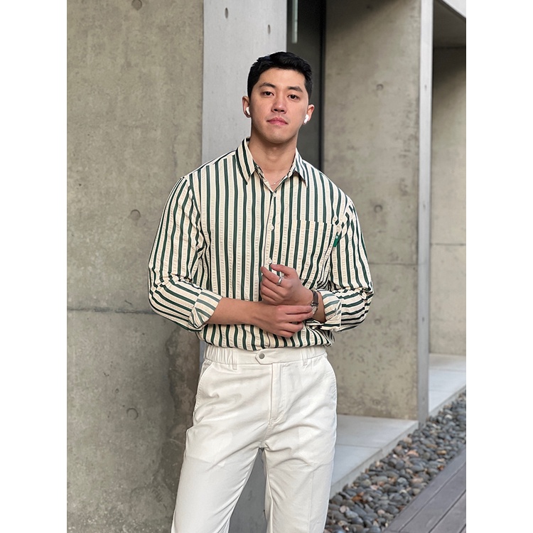Áo Sơ Mi Dài Tay Dáng Rộng Họa Tiết Kẻ Sọc Phong Cách Hàn Quốc Thời Trang Xuân Thu Cao Cấp Cho Nam
