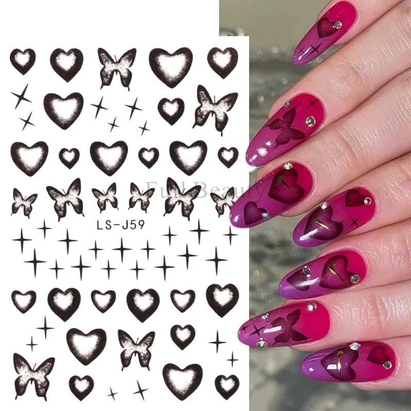 Miếng Dán Trang Trí Móng Tay 3D / Y2k Hình Ngôi Sao / Trái Tim / Bướm / Khối Lập Phương Rỗng Tự Dính Phong Cách Tối Màu