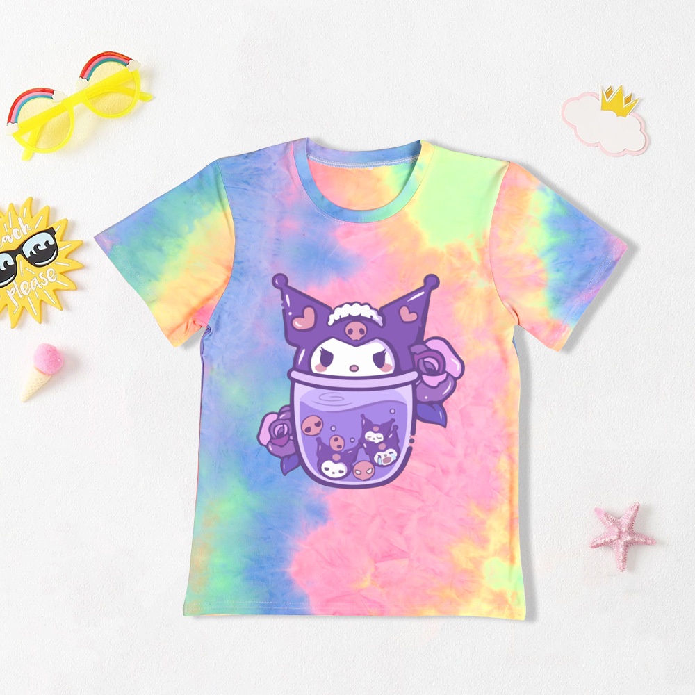 Kuromi In Áo Thun Trẻ Em Cổ Tròn Tay Ngắn Bé Gái Áo Buộc Nhuộm Áo Kuromi Mùa Hè Top Tee