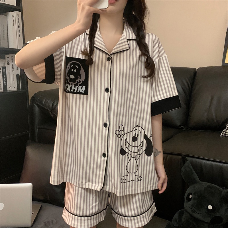 Bộ Đồ Ngủ Ngắn Tay Dáng Rộng Vải Mỏng Thiết Kế Dễ Thương Thời Trang Mùa Hè Dành Cho Nữ Sinh