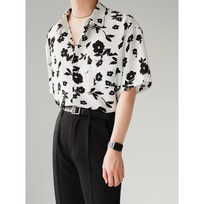 Áo Sơ Mi Tay Ngắn Dáng Rộng In Họa Tiết Hoa Phong Cách Hong Kong Cổ Điển Thời Trang Mùa Hè Cho Nam