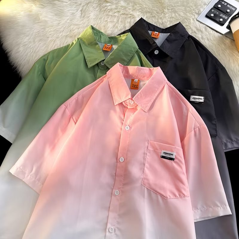 Áo Sơ Mi Tay Ngắn Nhuộm Màu gradient Phong Cách Đường Phố Mỹ Thời Trang Mùa Hè 2023