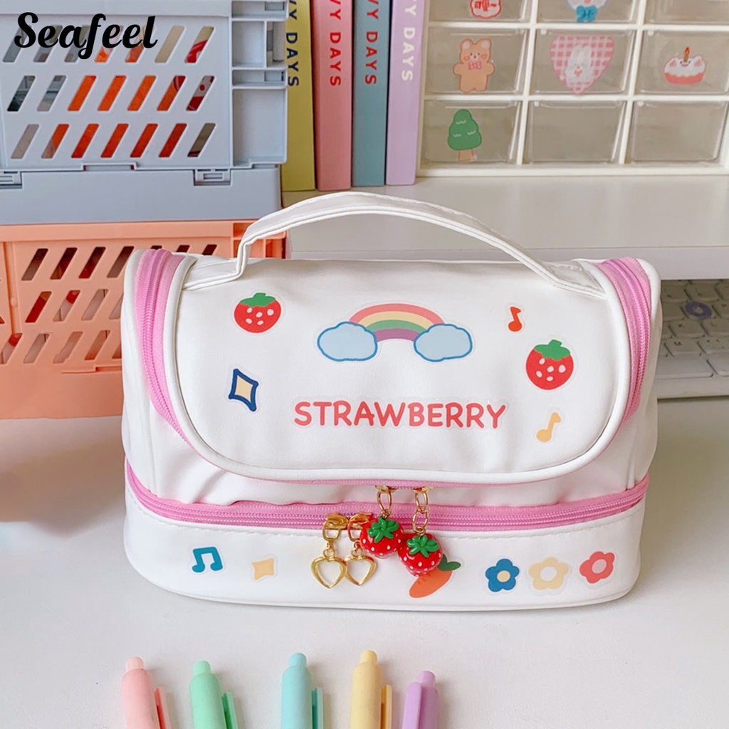 Túi Đựng Bút Chì Hai Lớp Chống Bụi In Họa Tiết Thỏ Đáng Yêu