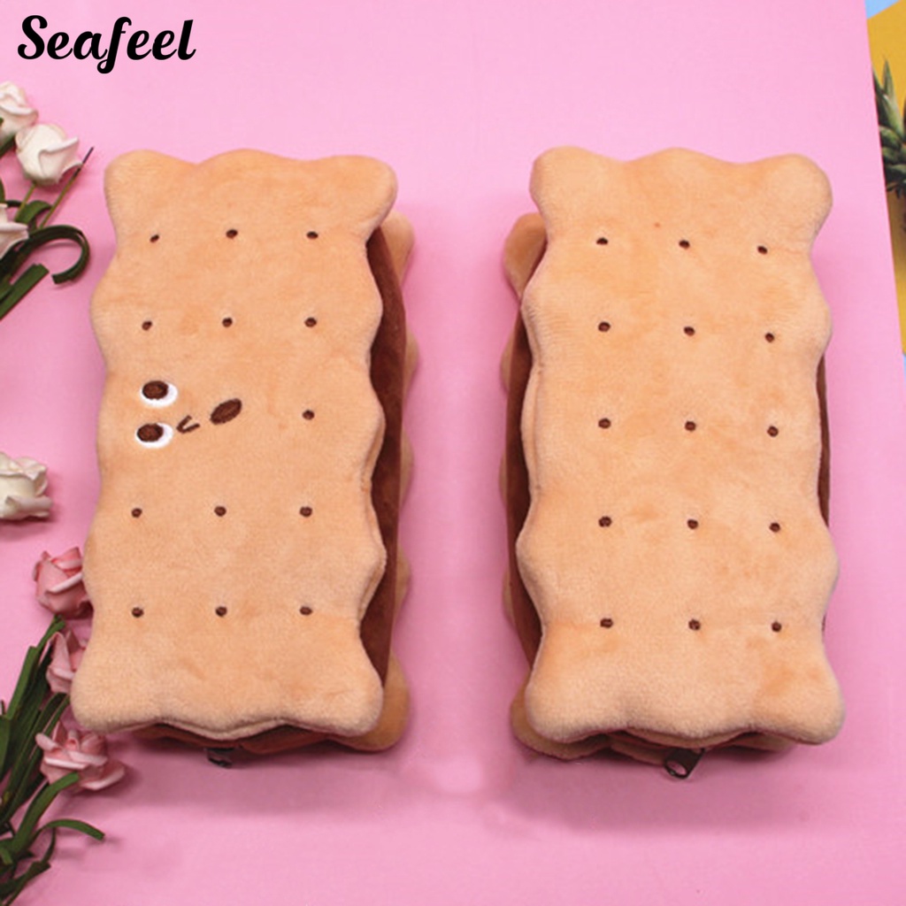 Túi Đựng Bút Chì Có Khóa Kéo Hình Bánh Sandwich / Bánh Quy Nhồi Bông Dễ Thương