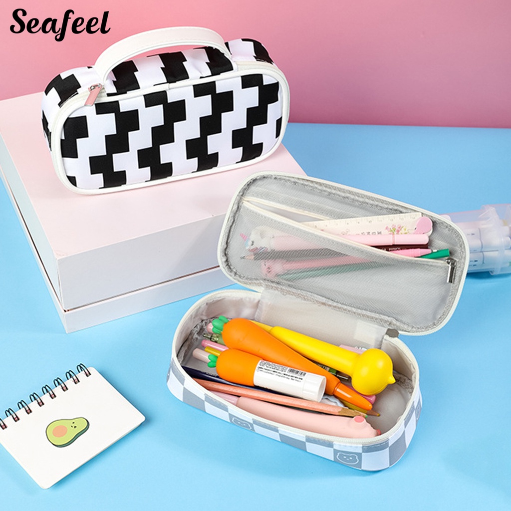 Túi Đựng Bút Bằng Vải Sức Chứa Lớn Có Tay Cầm Và Khóa Kéo Cho Học Sinh