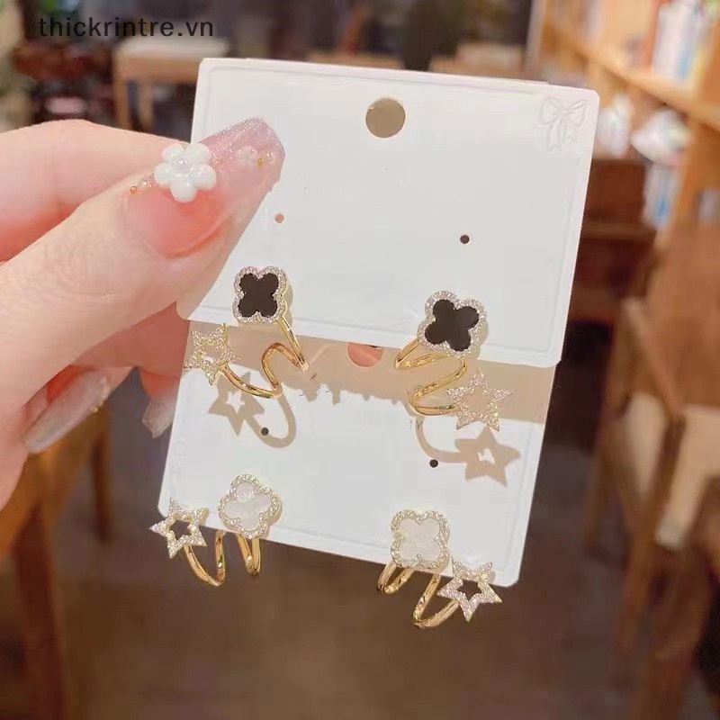 1 Đôi Bông Tai Hình Cỏ Bốn Lá Phong Cách Hàn Quốc