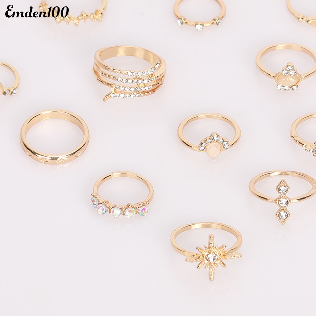 Bộ 17 Nhẫn Đính Đá Nhân Tạo Phong Cách Bohemian Thời Trang