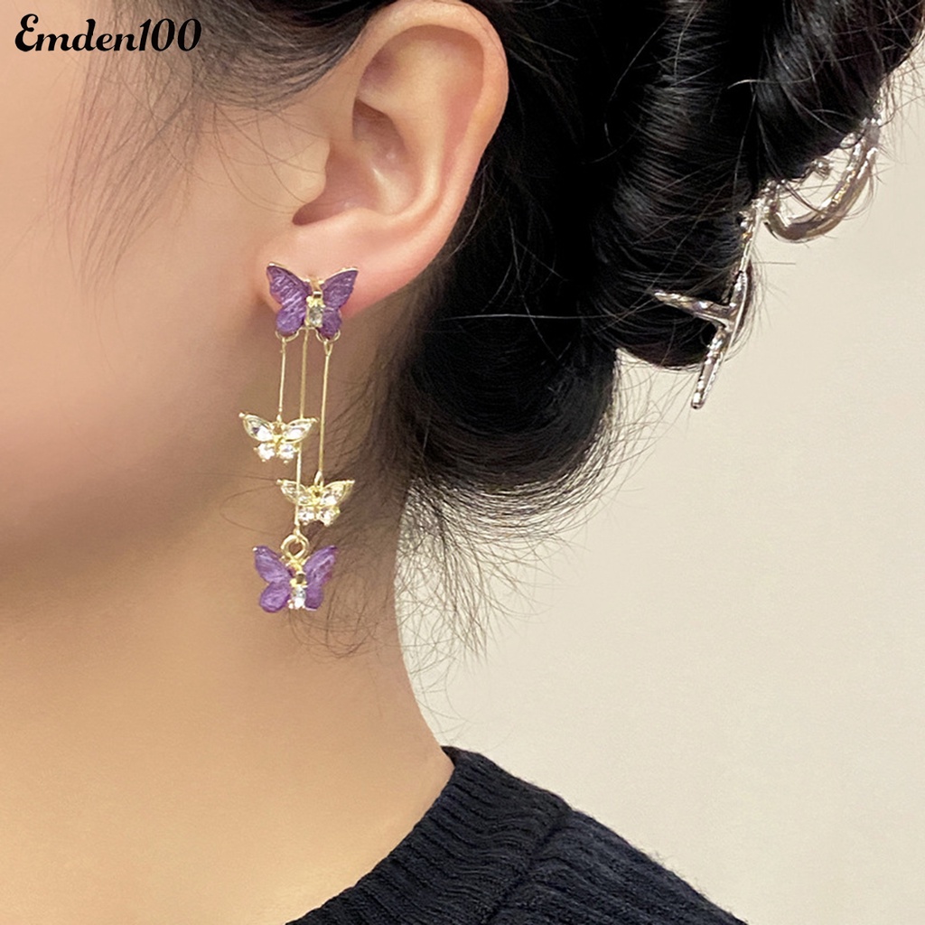 1 Đôi Bông Tai Dài Hình Bướm Đính Đá Sang Trọng Cho Nữ