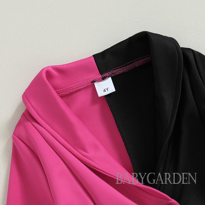 Set Đồ 2 Món Gồm Áo Khoác Tay Dài Màu Sắc Tương Phản Kèm Quần Ống Loe Cho Bé Gái 4-7 Tuổi